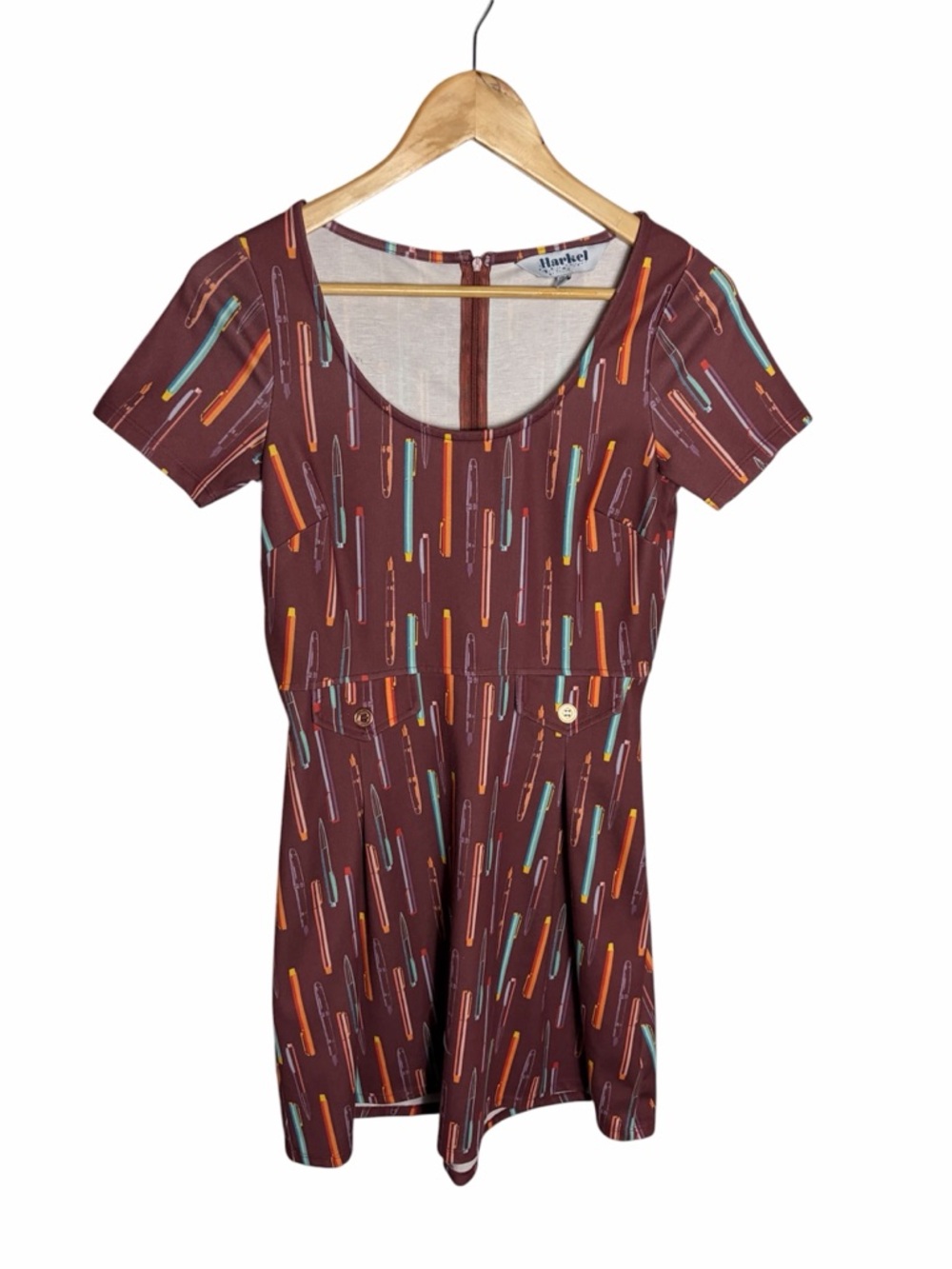 Harkel whimsical retro pin pattern fit & flare mini dress size 4